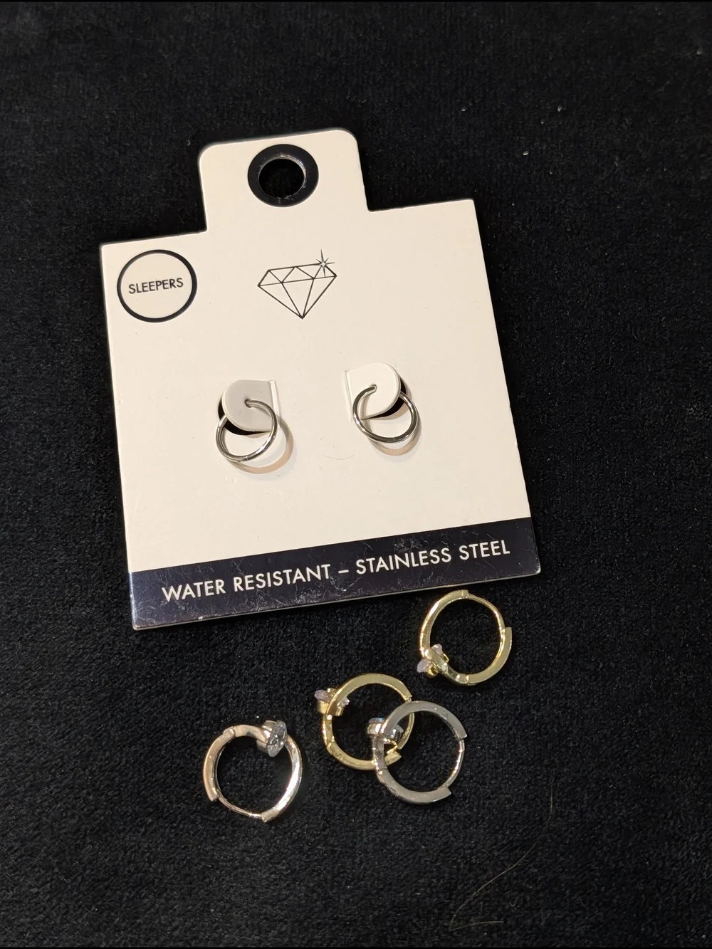 Gold & Silver Tone Sleeper Hoop Earrings Clear Hinged